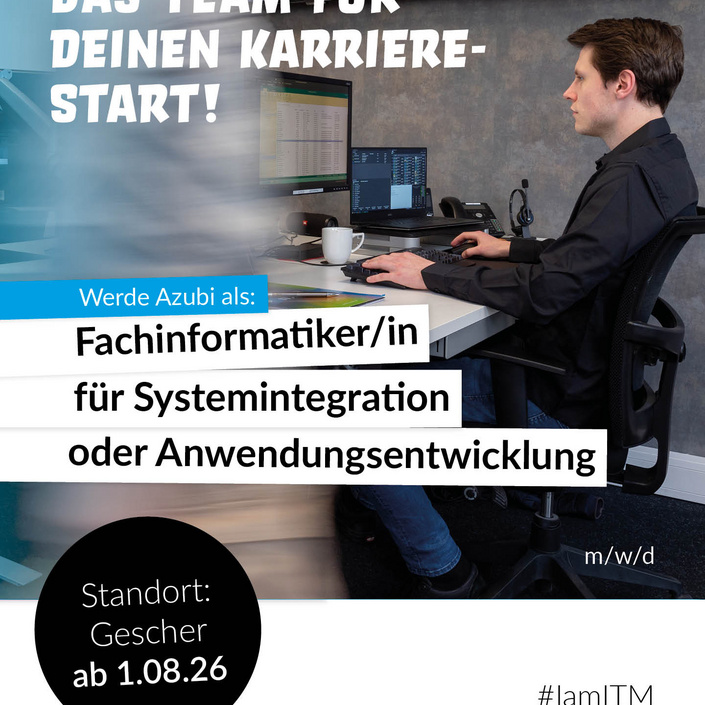 Starte deine IT-Karriere bei ITM! 💻✨

Wir suchen Auszubildende (m/w/d) als Fachinformatiker*in für Systemintegration...
